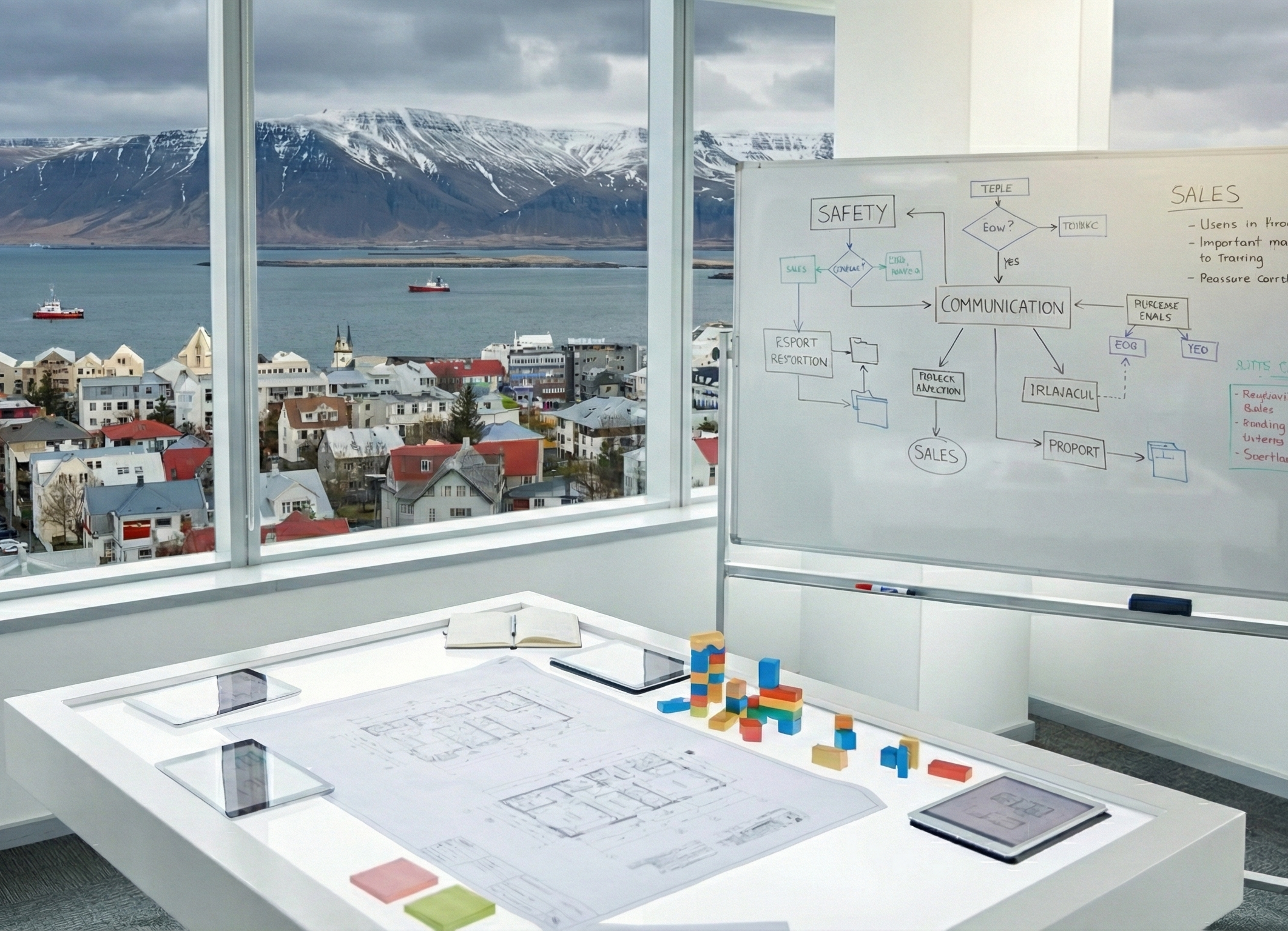 Modern office whiteboard and planning